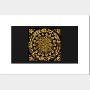 Gold and Black circular Greek ornament Posters and Art